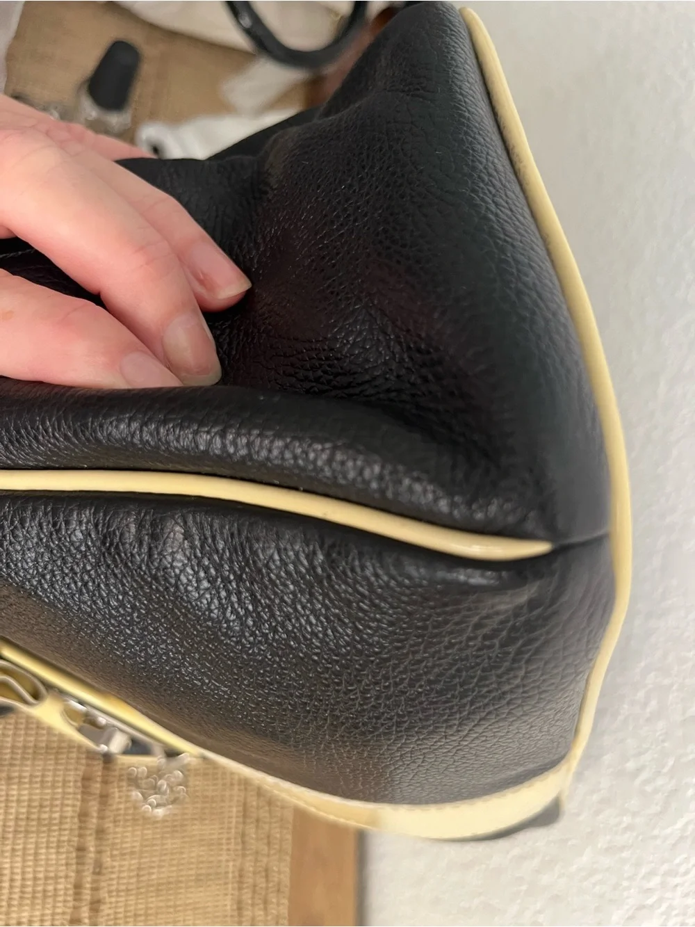 MY FLAT IN LONDON DEBUTANTE Black & Cream Soft Leather Bowtie Satchel
